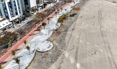 Primeiro trecho do novo calçadão da Praia Central de Balneário Camboriú entra na fase final, reduzindo faixa de areia alargada
